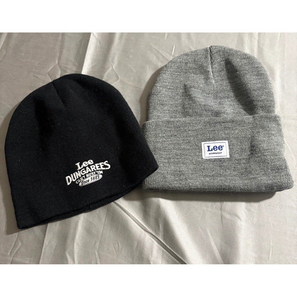 Lee Beanie Hat Bundle Mens Black Lee Dungarees Gray Lee Workwear Knit Cap 2 Pack